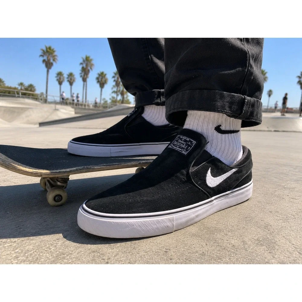Nike SB Stefan Janoski+ Slip Men's Size 8 Black White Skate Sneakers FN5893-001